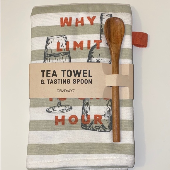 DEMDACO Why Limit Happy to One Hour Kitchen Hand Dish Towel Tea Spoon Set - Picture 1 of 2